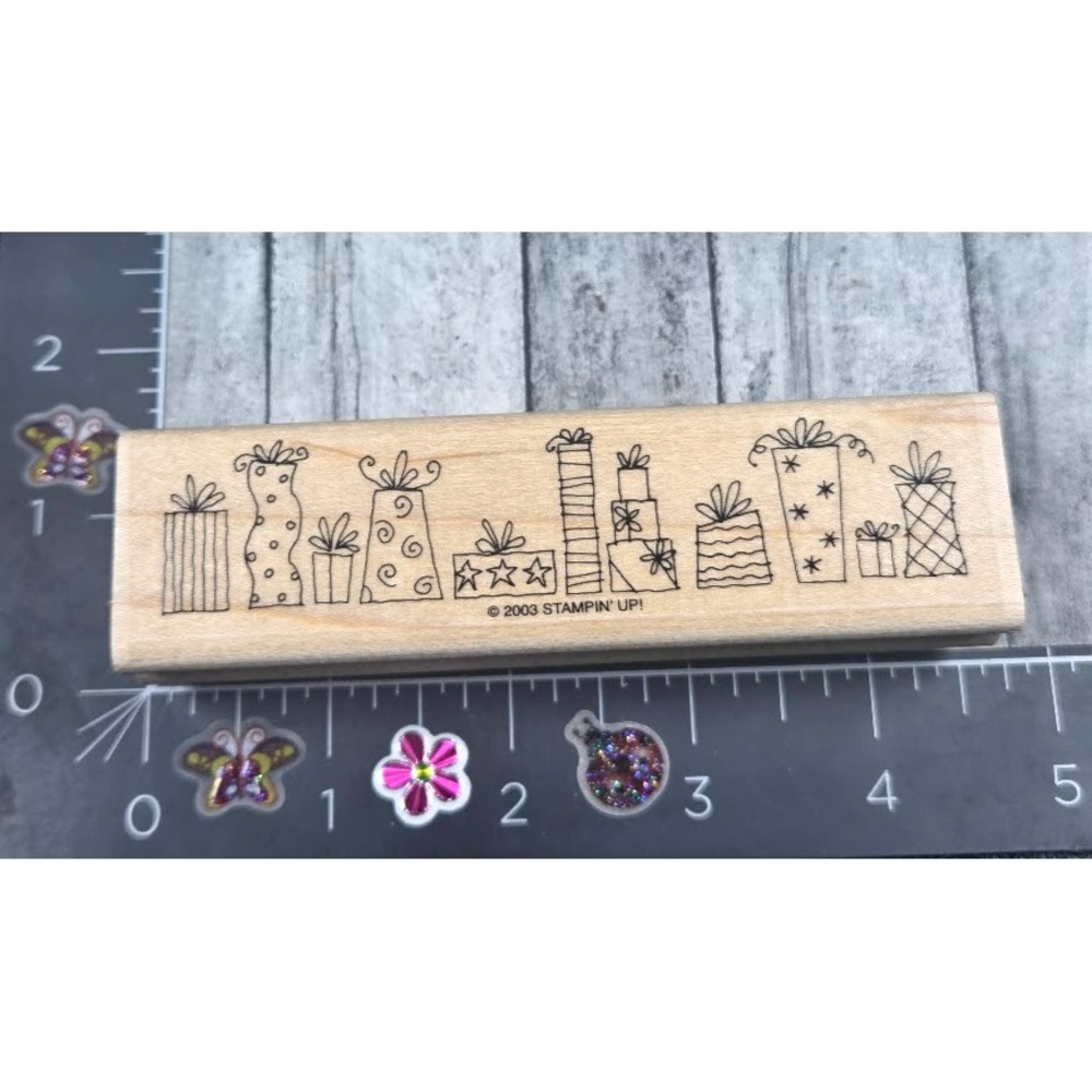 Stampin' Up! Gift Present Border Party 2003 Rubber Stamp Wood #K101